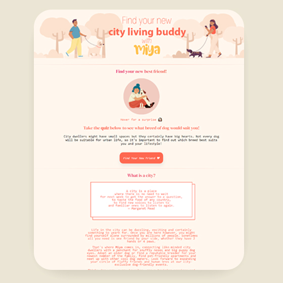 Landing page for Miya